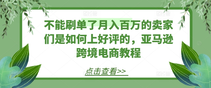 不能刷单了月入百万的卖家们是如何上好评的，亚马逊跨境电商教程-零点项目大全