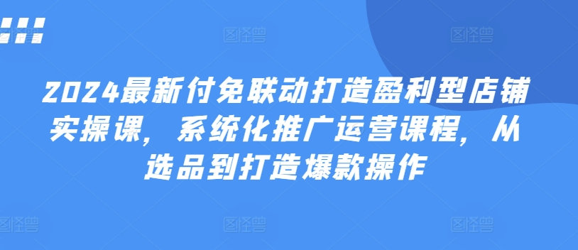 2024最新付免联动打造盈利型店铺实操课，​系统化推广运营课程，从选品到打造爆款操作-零点项目大全