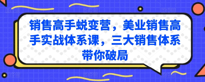 销售高手蜕变营，美业销售高手实战体系课，三大销售体系带你破局-零点项目大全