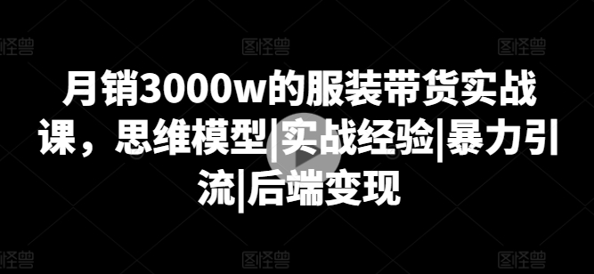 月销3000w的服装带货实战课，思维模型|实战经验|暴力引流|后端变现-零点项目大全