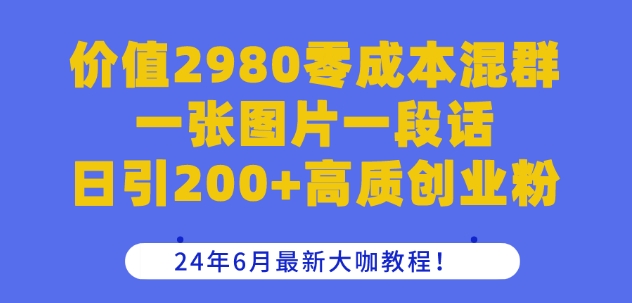 价值2980零成本混群一张图片一段话日引200+高质创业粉，24年6月最新大咖教程【揭秘】-零点项目大全