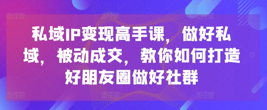 私域IP变现高手课，做好私域，被动成交，教你如何打造好朋友圈做好社群-零点项目大全