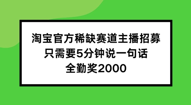 淘宝官方稀缺赛道主播招募 ，只需要5分钟说一句话， 全勤奖2000【揭秘】-零点项目大全