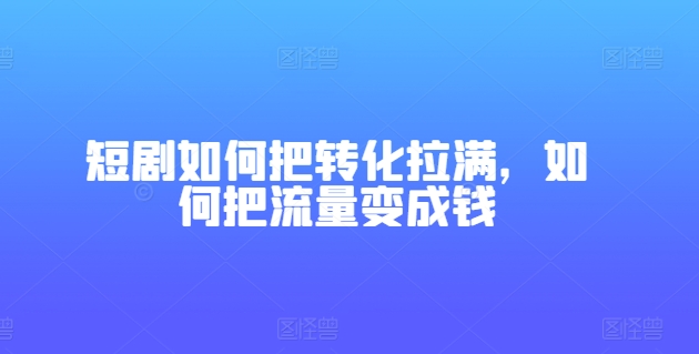 短剧如何把转化拉满，如何把流量变成钱-零点项目大全