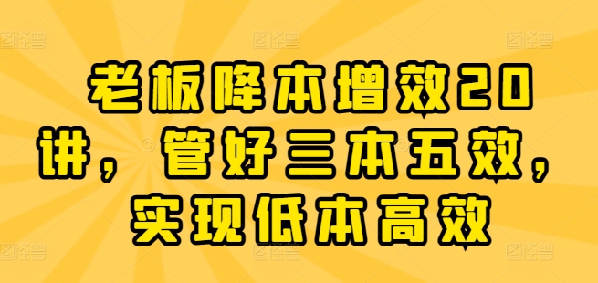 老板降本增效20讲，管好三本五效，实现低本高效-零点项目大全