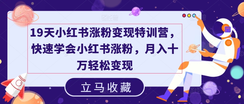 19天小红书涨粉变现特训营，快速学会小红书涨粉，月入十万轻松变现-零点项目大全