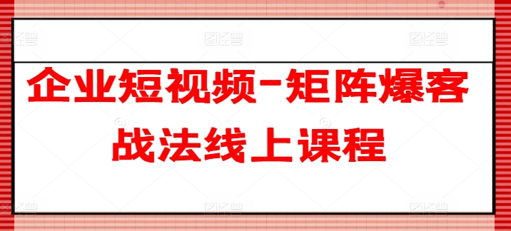 企业短视频-矩阵爆客战法线上课程-零点项目大全