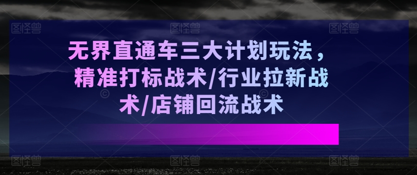 无界直通车三大计划玩法，精准打标战术/行业拉新战术/店铺回流战术-零点项目大全