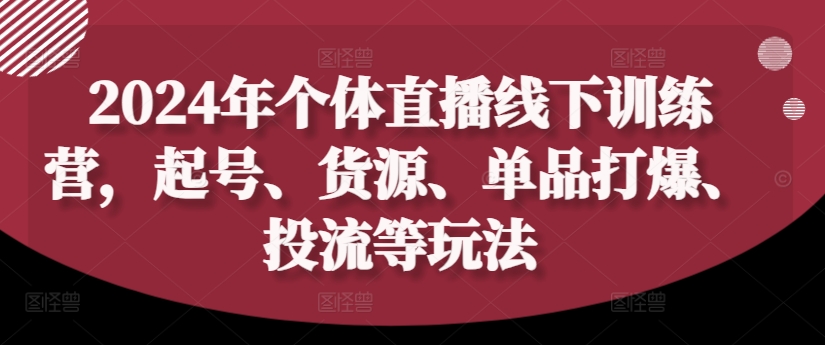 2024年个体直播训练营，起号、货源、单品打爆、投流等玩法-零点项目大全