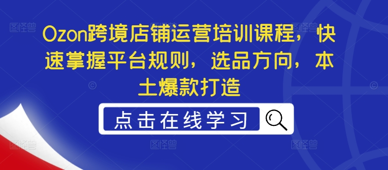 Ozon跨境店铺运营培训课程，快速掌握平台规则，选品方向，本土爆款打造-零点项目大全