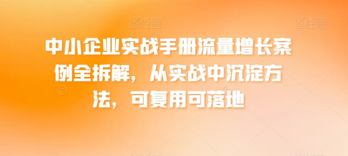 中小企业实战手册流量增长案例全拆解，从实战中沉淀方法，可复用可落地-零点项目大全