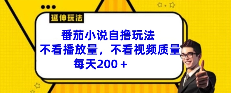 番茄小说自撸玩法，不看播放量，不看视频质量，每天200+【揭秘】-零点项目大全