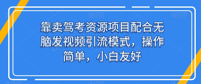 靠卖驾考资源项目配合无脑发视频引流模式，操作简单，小白友好【揭秘】-零点项目大全