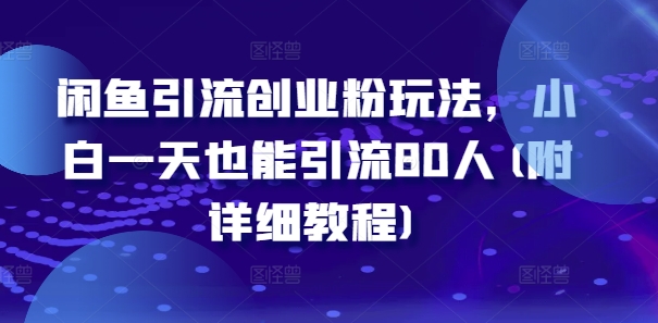 闲鱼引流创业粉玩法，小白一天也能引流80人(附详细教程)-零点项目大全