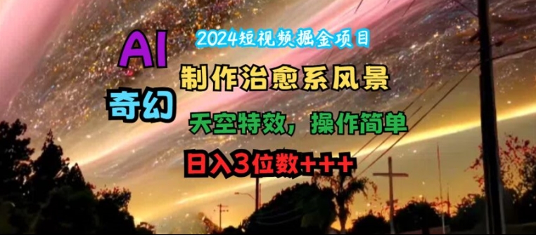 2024短视频掘金项目，AI制作治愈系风景，奇幻天空特效，操作简单，日入3位数【揭秘】-零点项目大全