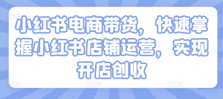 小红书电商带货，快速掌握小红书店铺运营，实现开店创收-零点项目大全