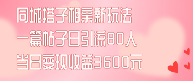 同城搭子相亲新玩法一篇帖子引流80人当日变现3600元(项目教程+实操教程)【揭秘】-零点项目大全