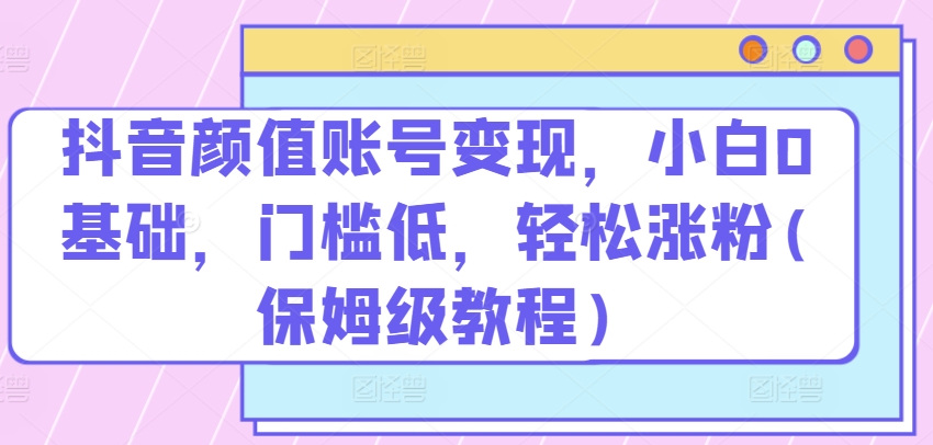 抖音颜值账号变现，小白0基础，门槛低，​轻松涨粉(保姆级教程)【揭秘】-零点项目大全