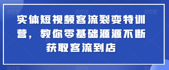 实体短视频客流裂变特训营，教你零基础源源不断获取客流到店-零点项目大全