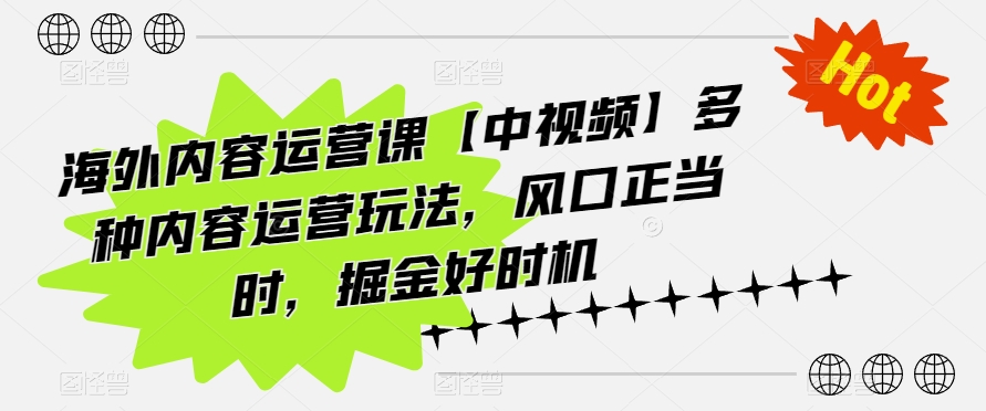 海外内容运营课【中视频】多种内容运营玩法，风口正当时，掘金好时机-零点项目大全