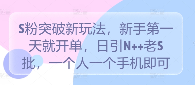 S粉突破新玩法，新手第一天就开单，日引N++老S批，一个人一个手机即可【揭秘】-零点项目大全