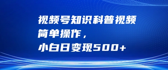 视频号知识科普视频，简单操作，小白日变现500+【揭秘】-零点项目大全