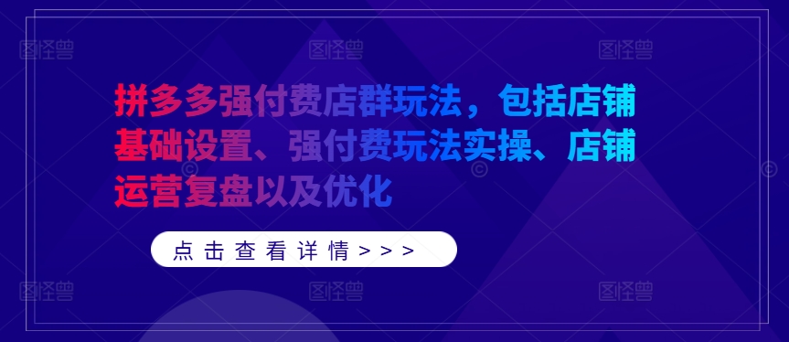 拼多多强付费店群玩法，包括店铺基础设置、强付费玩法实操、店铺运营复盘以及优化-零点项目大全