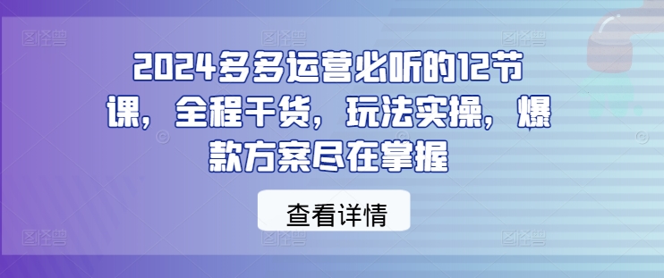 2024多多运营必听的12节课，全程干货，玩法实操，爆款方案尽在掌握-零点项目大全