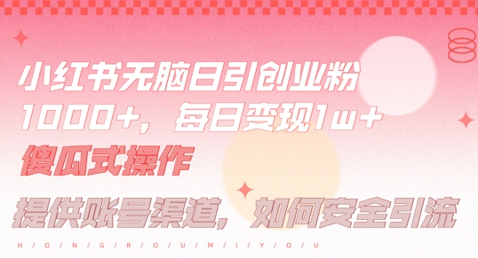 小红书无脑每日引流创业粉500+，小白每天只花半小时，躺赚长尾收益【揭秘】-零点项目大全