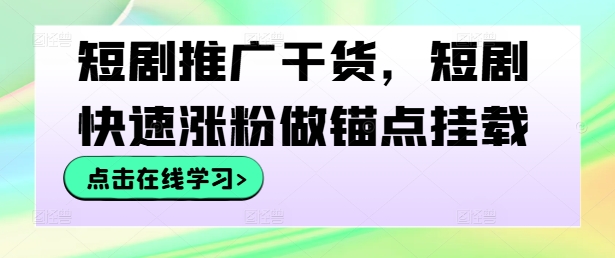 短剧推广干货，短剧快速涨粉做锚点挂载-零点项目大全