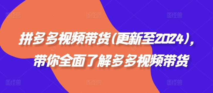 拼多多视频带货(更新至2024)，带你全面了解多多视频带货-零点项目大全